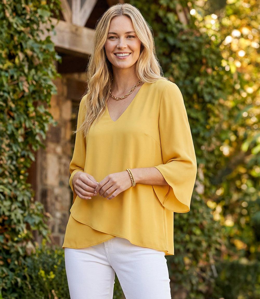 Bracelet Sleeve Asymmetric Top - Stylish Silky Crepe Design