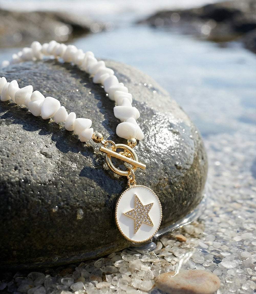 受注限定　千葉雄喜 STAR Necklace with Stones White Jade Star Pendant Necklace - Elegant Natural Jewelry – Karen