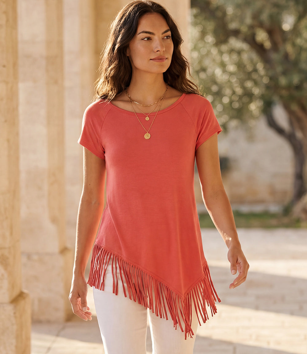 トップス SHE Tokyo Karen fringe border Angled Fringe Top – Karen Kane