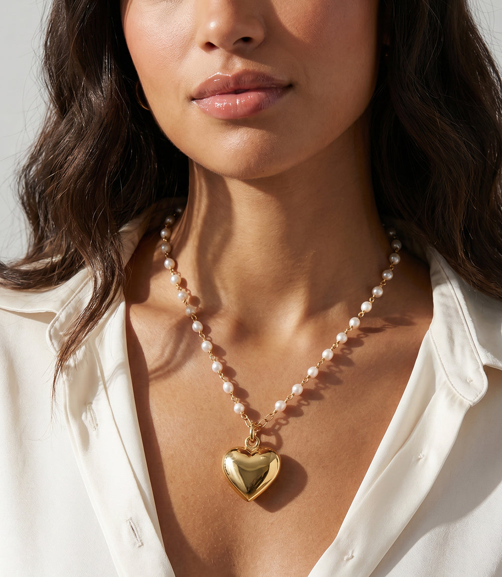 Beaded Pearl Heart Charm Necklace – Karen Kane