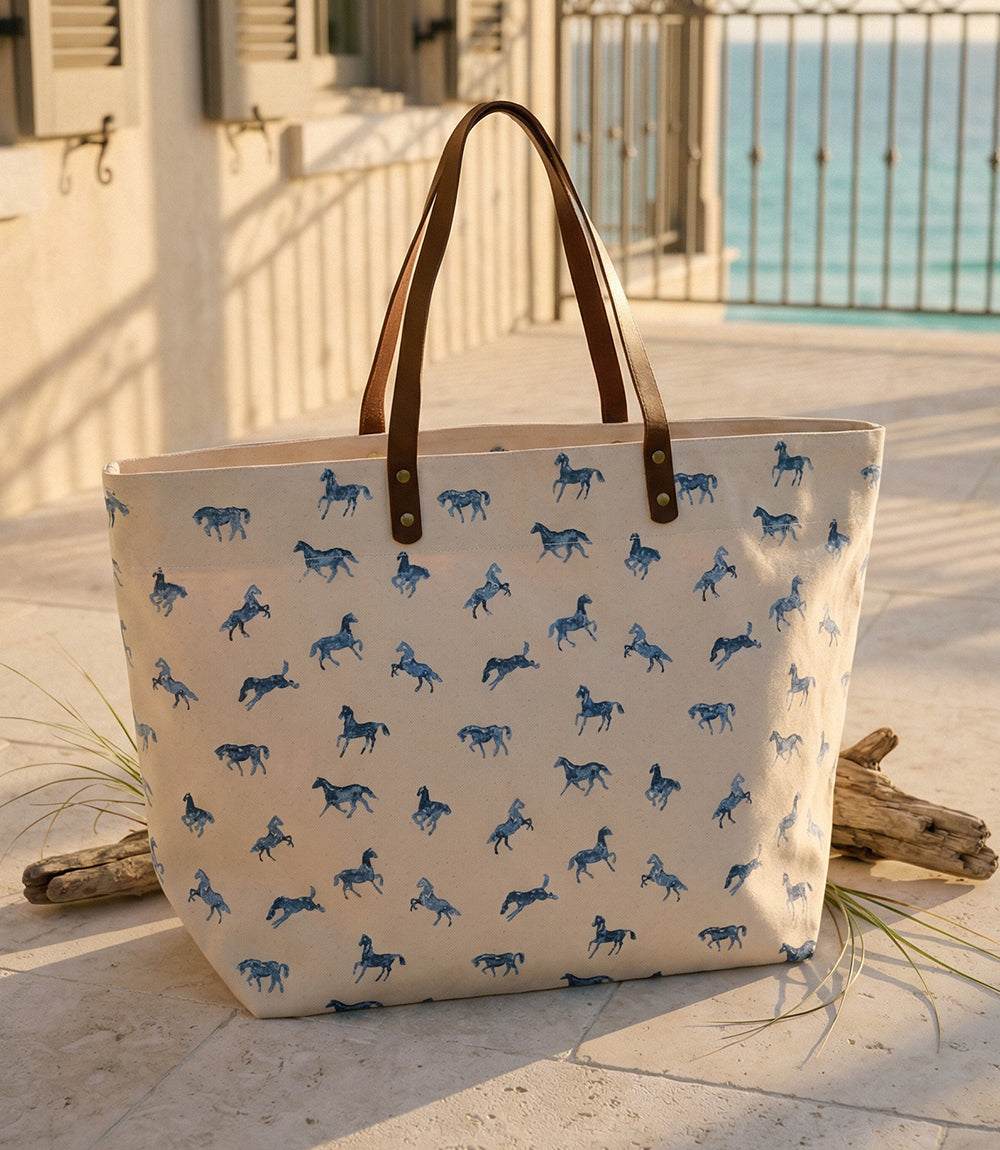 Karen Kane Women's Mini Horse Print Tote Bag, One Size, Blue, 100% Cotton