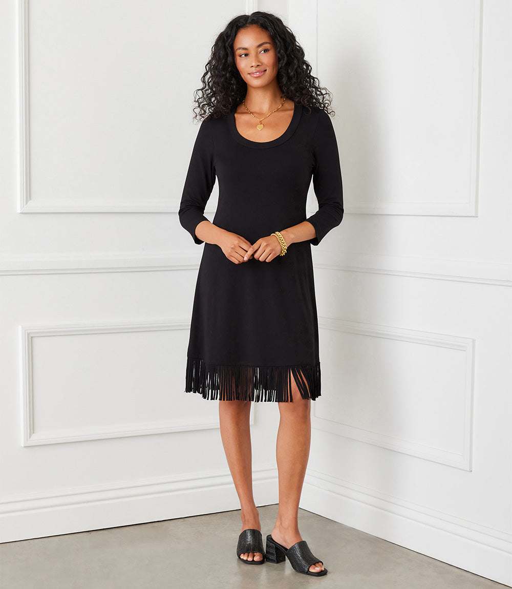 3/4 Sleeve Fringe Hem Dress - Soft, Stylish & Comfortable – Karen Kane