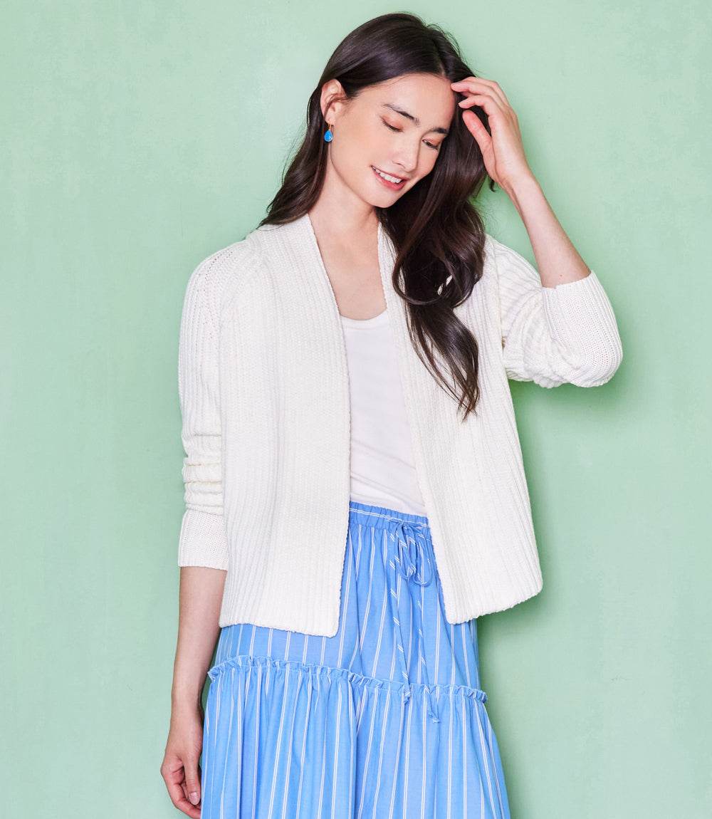 Karen Cropped Open Front Cardigan - Lightweight, Relaxed Fit Sweater