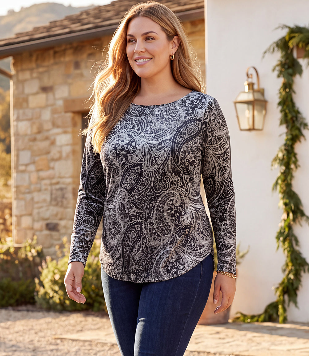 Plus Size Long Sleeve Velvet Shirttail Top – Karen Kane
