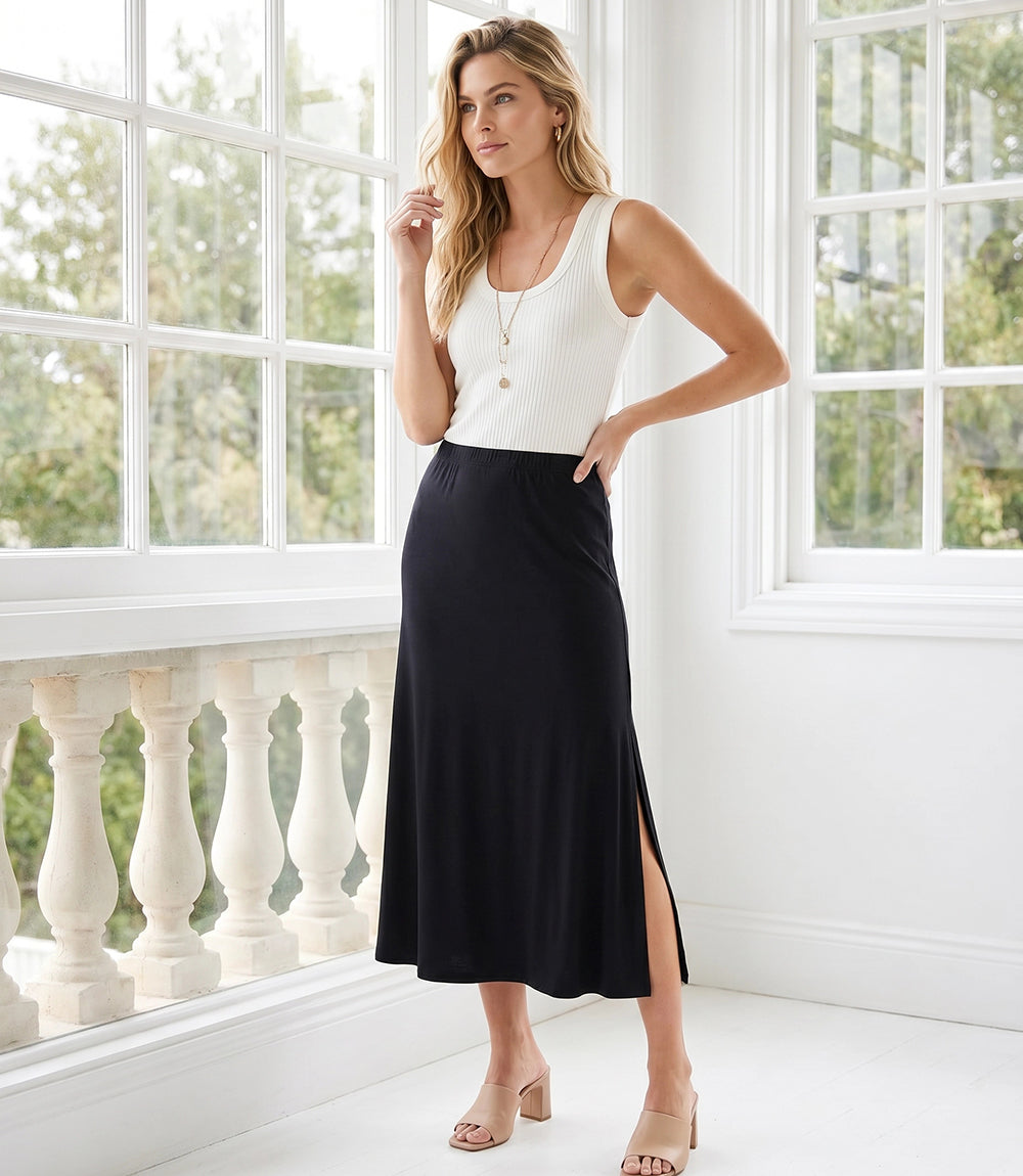 Side-Slit Midi Skirt – Karen Kane