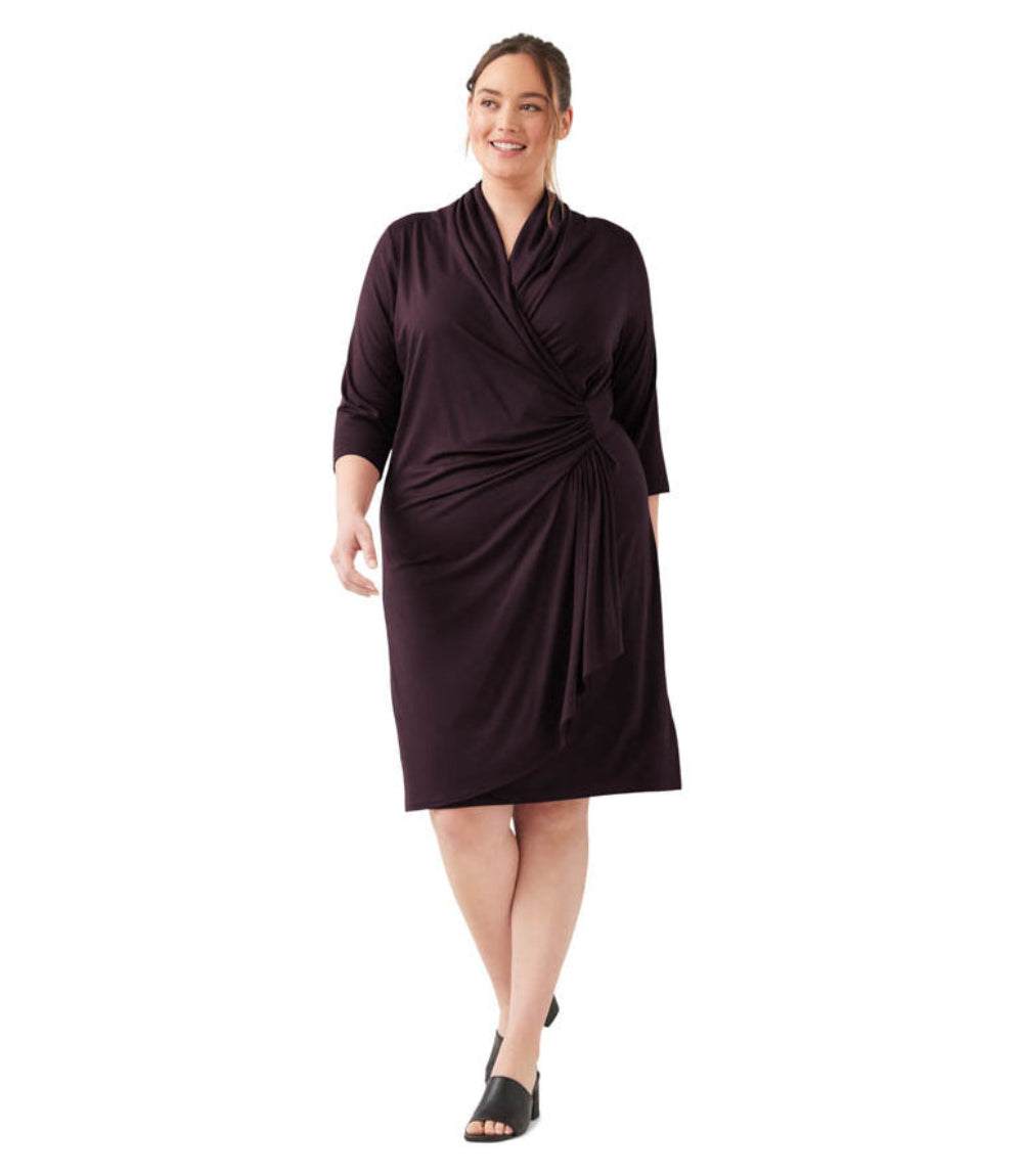 Plus Size 3/4 Sleeve Cascade Wrap Dress – Karen Kane