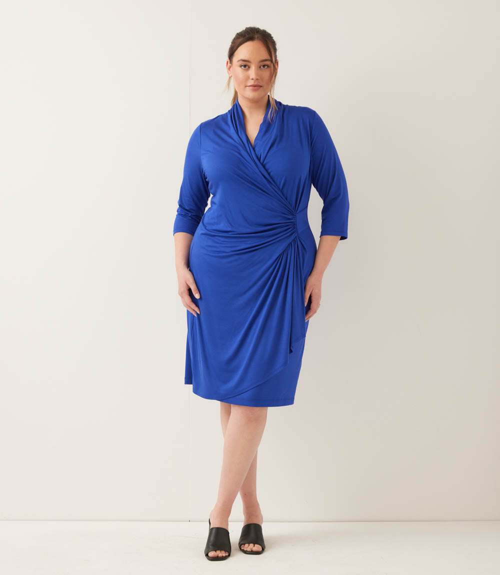 Plus Size 3/4 Sleeve Cascade Wrap Dress – Karen Kane