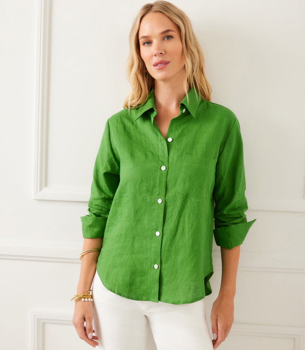 Linen Ruched Sleeve Shirt – Karen Kane