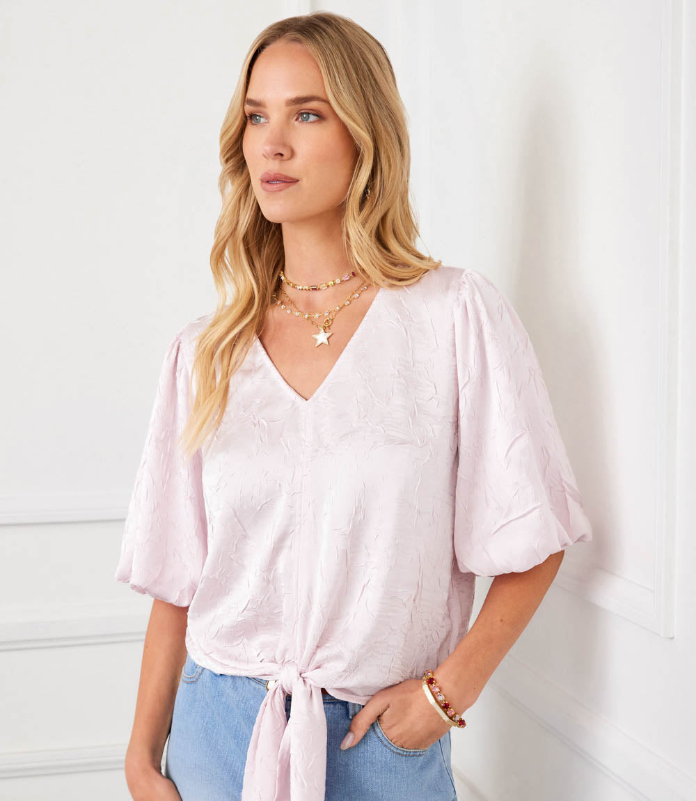 Puff Sleeve Tie-Front Top – Karen Kane