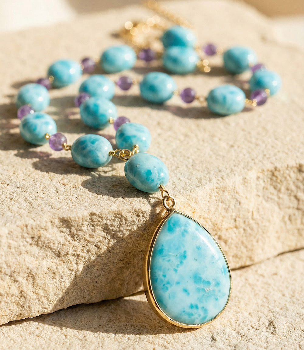 No.2072★ハンドメイド★ニュアンス☆キラキラ☆レジンネックレス Larimar And Amethyst Lariat Necklace – Karen Kane