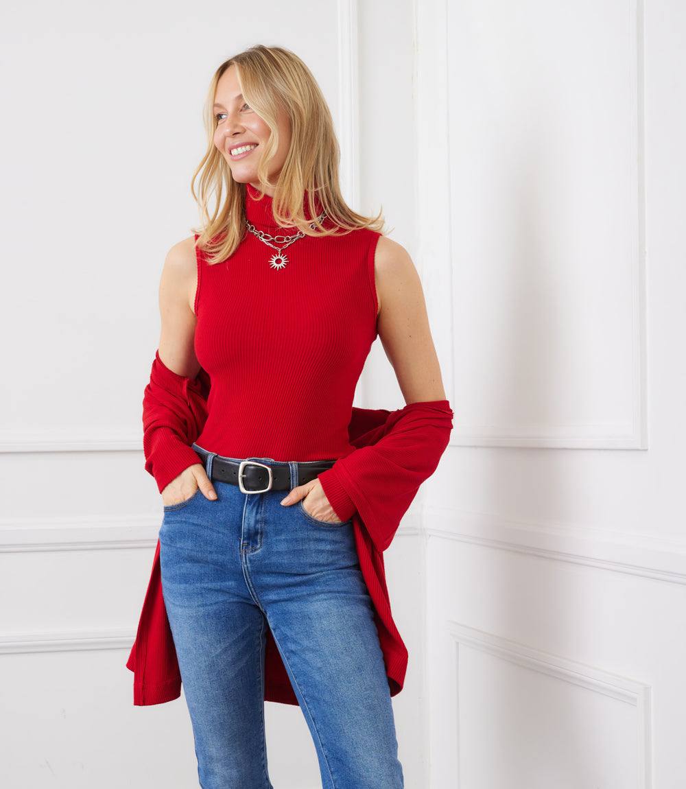 Ribbed Turtleneck Tank - Soft, Sleeveless Layering Essential