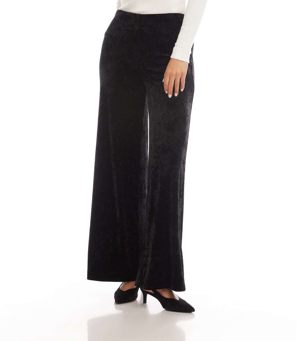 Crushed Velvet Pants - Petite Size, Wide Leg, High Rise