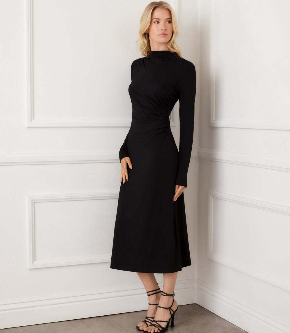 navy blue dress for baby girl Found: A Classy & Casual Black Midi Dress For Everyday main image 0