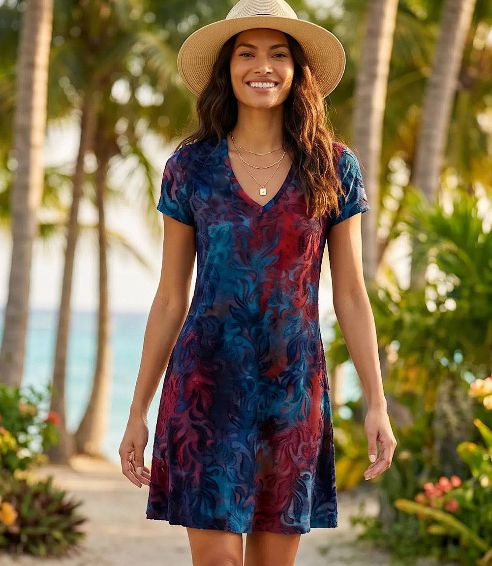 Karen Kane Women's Tie Dye Burnout A-Line Dress - Blue