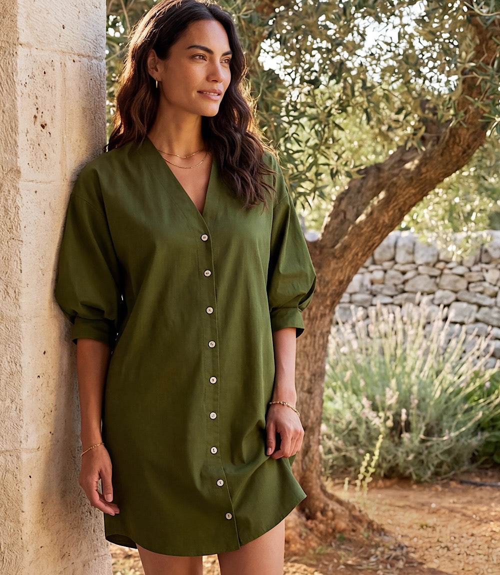 Karen Kane Women's Lantern Sleeve Shirt Dress, XS, Cotton