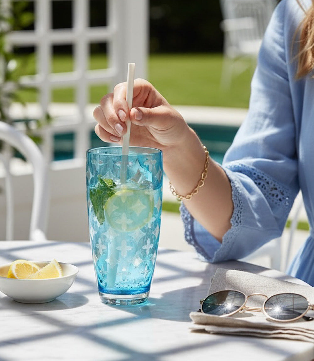 Karen Kane Women's Acrylic Palazzio Drinking Glass, One Size, Teal, Geo Print