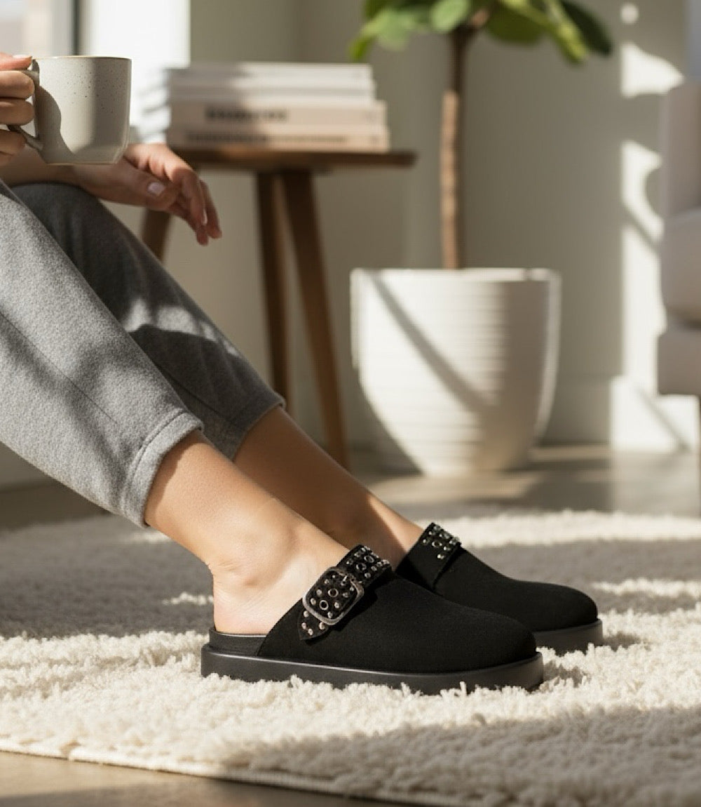 Seychelles Acclaim Studded Clogs - Trendy Black Leather Slip-On