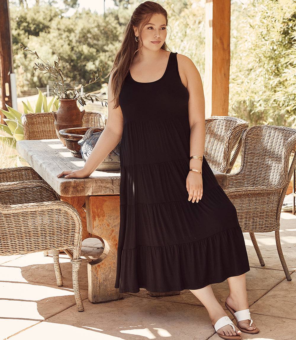 Karen Kane Plus Women's Tiered Midi Dress - Black - Size 1X Karen Kane Plus Women's Tiered Midi Dress - Black - Size 1X