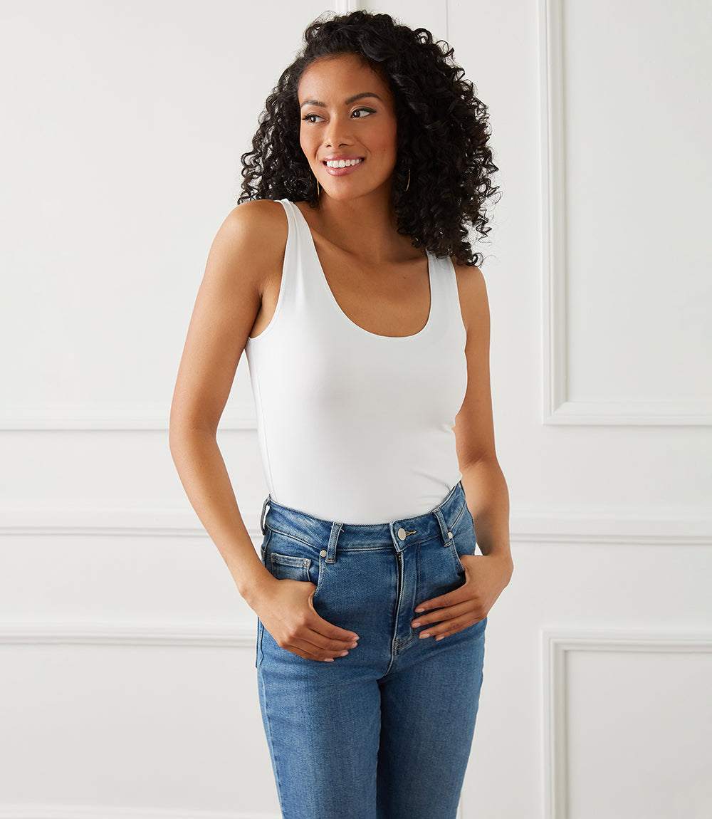 Petite Size Scoop Tank - Soft Fitted Scoop Neck Tank Top – Karen Kane