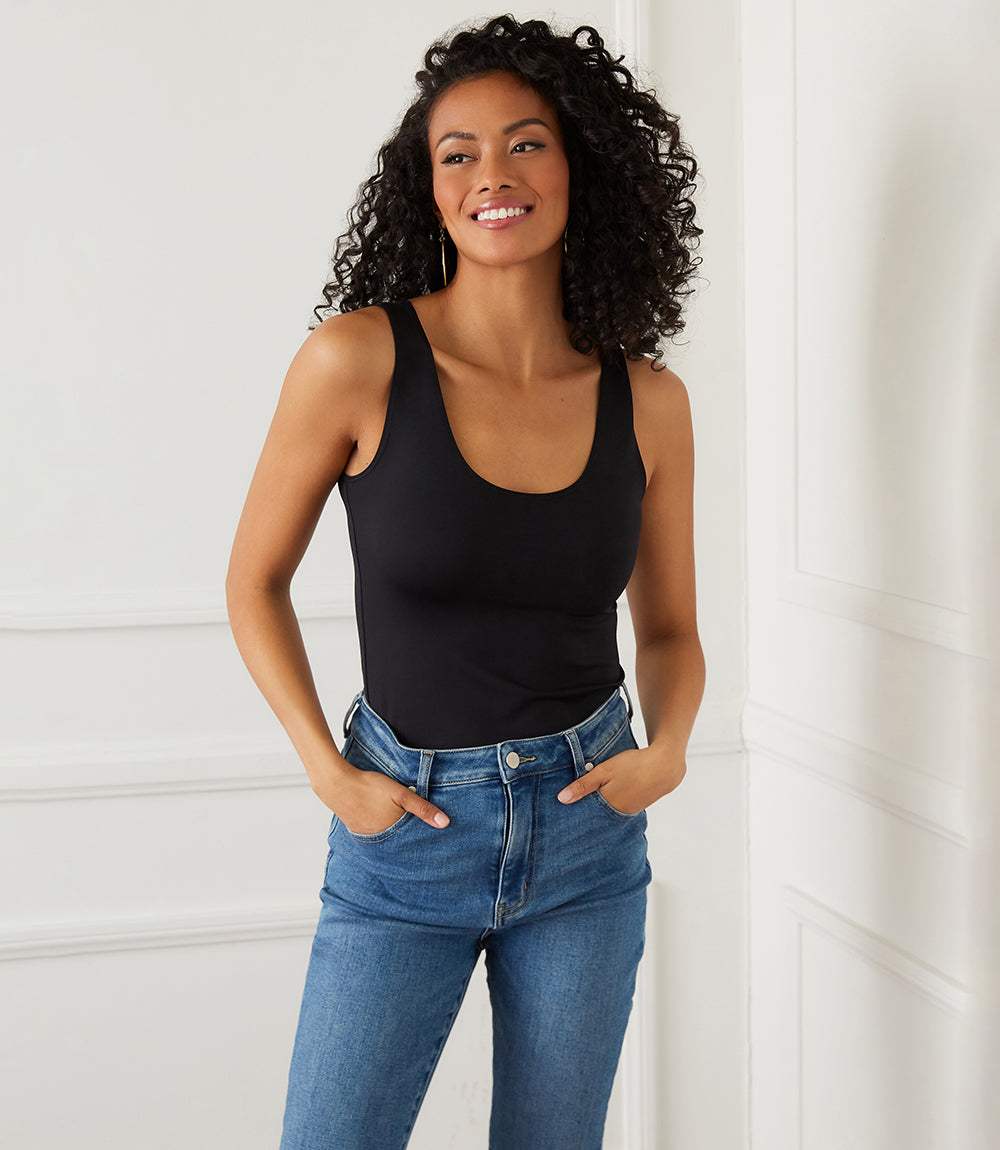 Petite Size Scoop Tank - Soft Fitted Sleeveless Top – Karen Kane