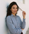 classic navy and white striped button down shirt