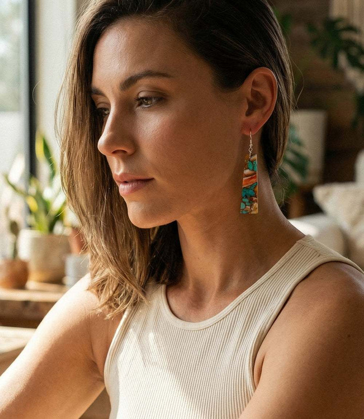 Angular Turquoise And Spiny Oyster Earrings