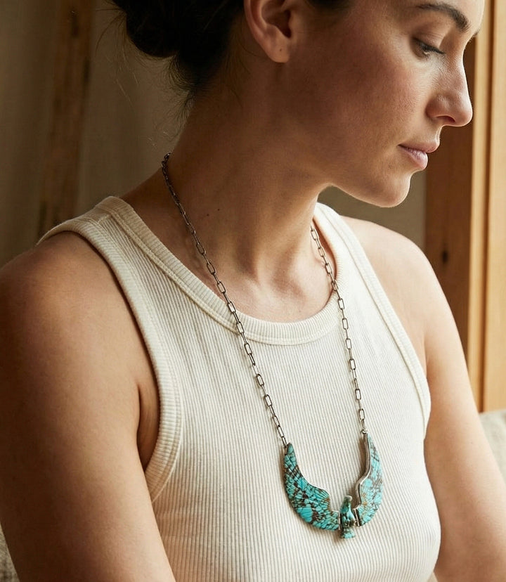 Vintage Carved Eagle Turquoise Necklace
