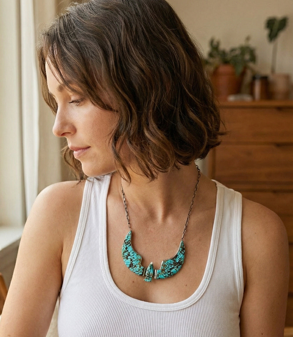 Vintage Carved Eagle Turquoise Necklace