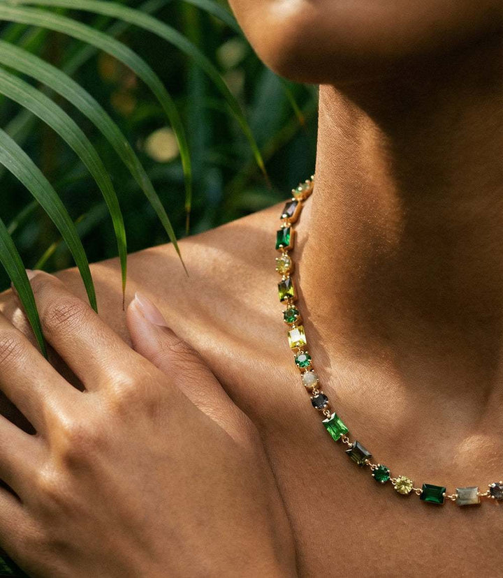 Emerald City Crystal Necklace with emerald and multicolored cubic zirconia in 14K gold vermeil