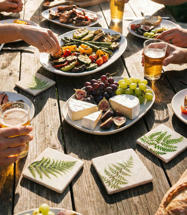 Fern Polished Marble Coasters, Set Of 4