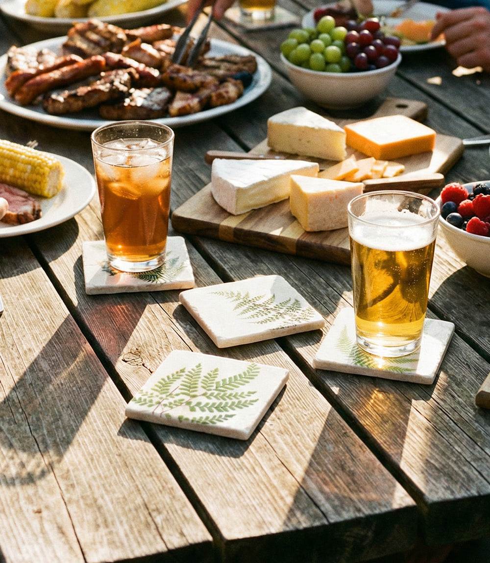 Fern Polished Marble Coasters, Set Of 4