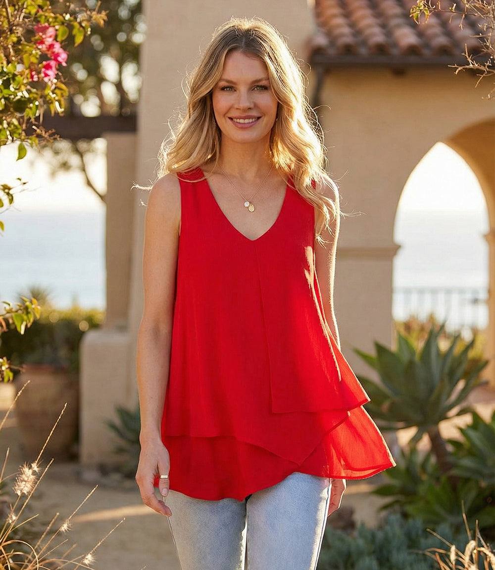 Layered Tank - Stylish Double-Layered Gauze Sleeveless Top – Karen