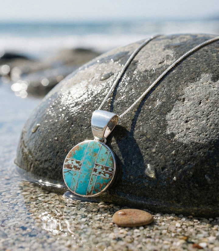 Number 8 Turquoise Inlay Pendant Necklace