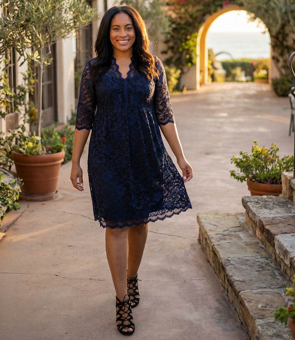 Karen Kane Scalloped Stretch Lace Dress - Navy Karen Kane Scalloped Stretch Lace Dress - Navy