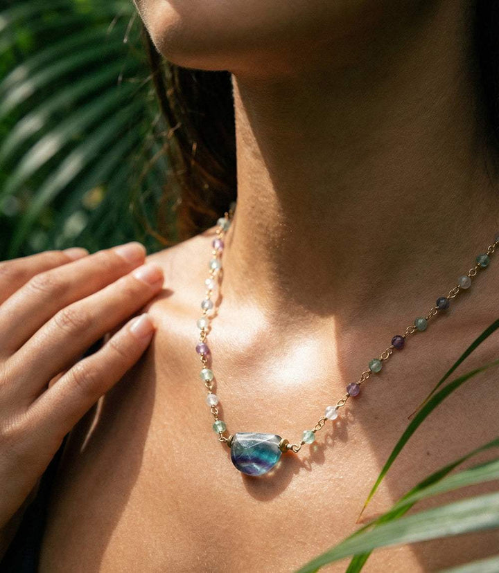 Rainbow Gemstone Half Circle Necklace