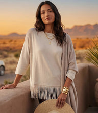 3/4 Sleeve Fringe Boatneck Top