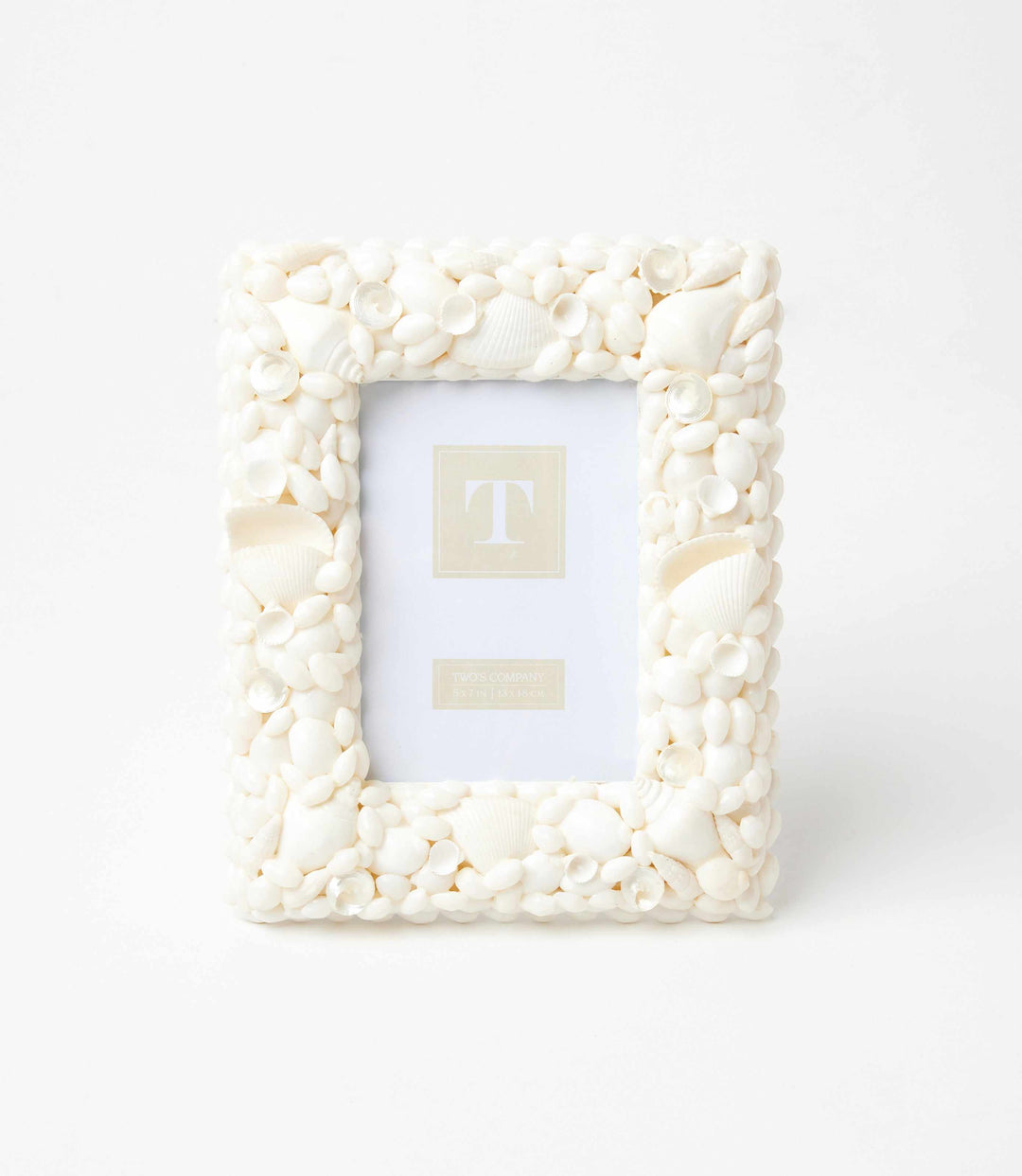 Sea Shell Photo Frame with natural white shells, 5x7 photo size, coastal decor accessory