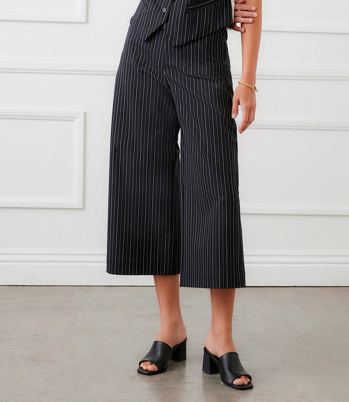 Stripe Cropped Wide-Leg Pants