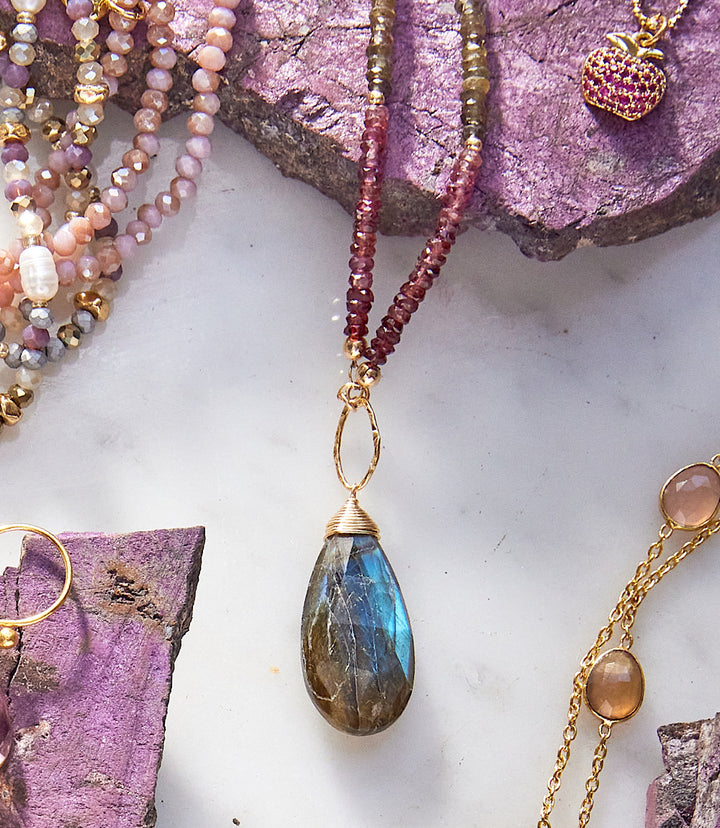 Ombre Beaded Gemstone Pendant Necklace