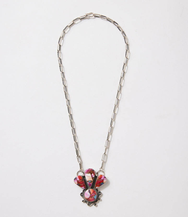 Pink Dahlia Embellished Pendant Necklace
