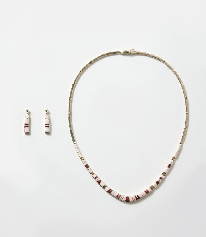 Pink Conch Inlay Necklace And Earring Set