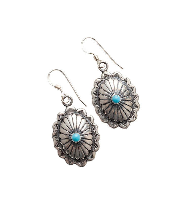 Sterling Silver Turquoise Concho Earrings