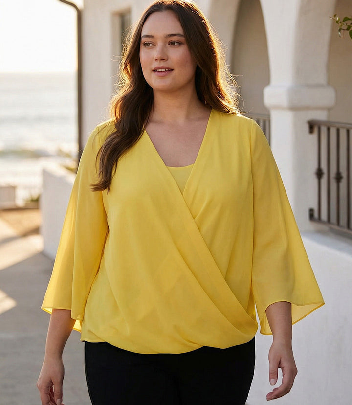 Plus Size Bracelet Sleeve Drape Front Crossover Top