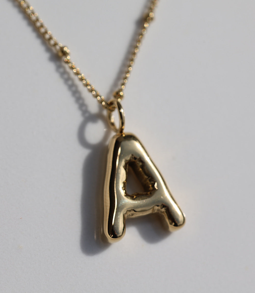 Gold Bubble Letter Charm Necklace