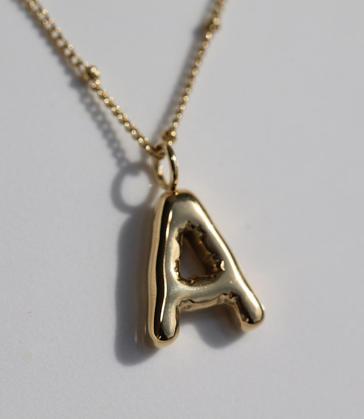 Gold Bubble Letter Charm Necklace