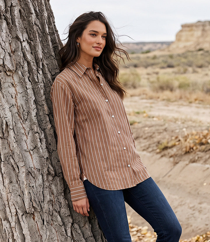 Stripe Long Sleeve Single Pocket Button-Up Shirt