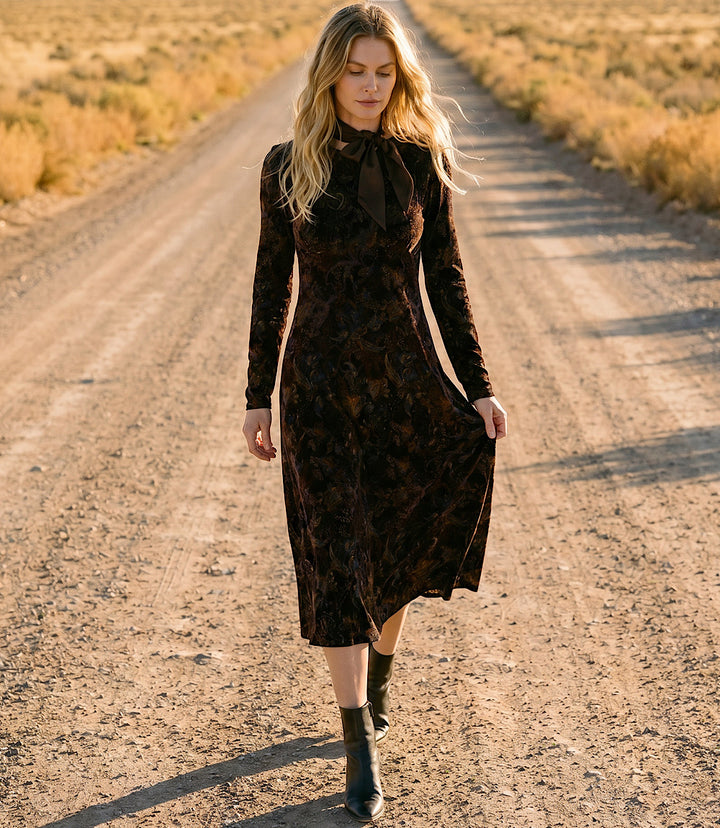 Long Sleeve Velvet Burnout Midi Dress