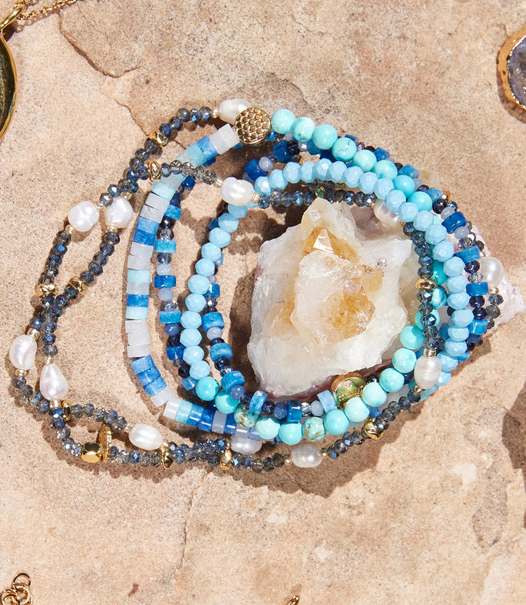 Gemstone And Pearl Stretch Bracelet