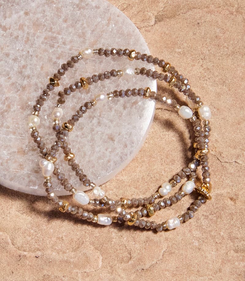 Beaded Gemstone And Pearl Stretch Bracelet