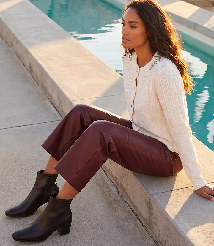 Faux Leather Pull On Ankle Pants